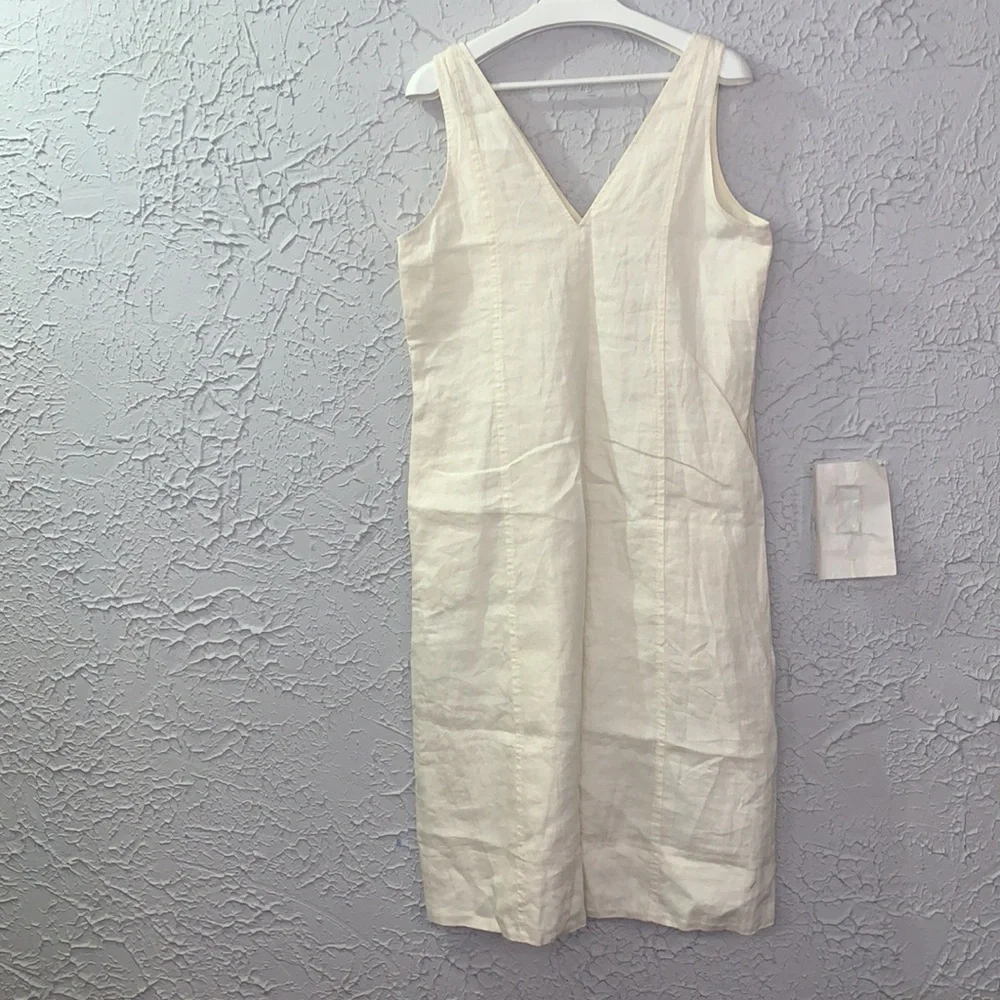 Everlane *Flaw Flax Linen Dress Off White 6 Sleeveless V-neckline Midi Travel
